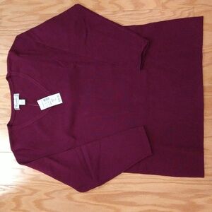 3/4 Sleeve V-neck Dressbarn Burgundy Knit Top/Sweater